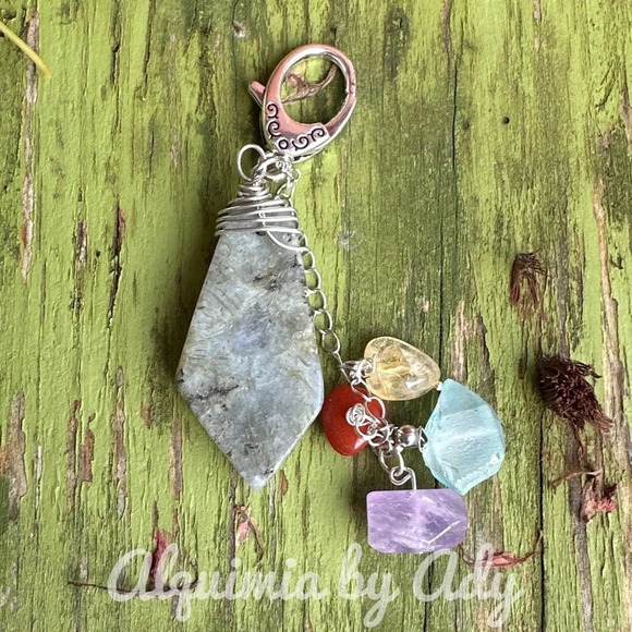 Oversized Labradorite Key Chain, bag charms amethyst quartz citrine carnelian - Picture 1 of 4